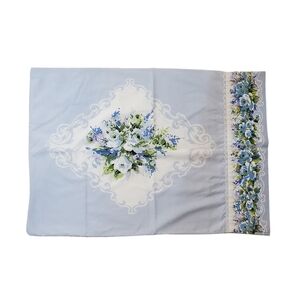 Vintage Cannon Royal Family 70s Blue Rose Floral Standard Pillowcase Eyelet Trim